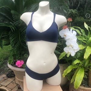 Women’s Navy Crochet Halter with Brazilian Bottoms